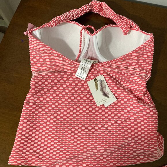 NWT Jessica Simpson Pink Swim Suit Size M Tankini Top Built in Bra Modest Cover - Picture 7 of 14